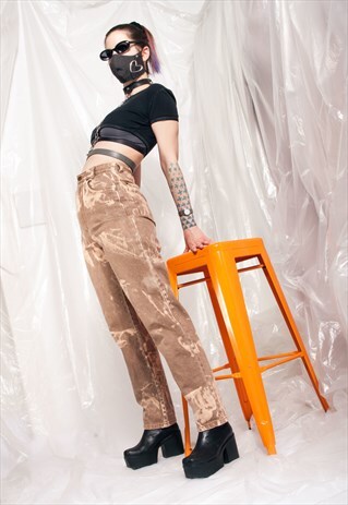 VINTAGE JEANS 80S REWORKED HAND BLEACHED HIGH-WAIST TROUSERS