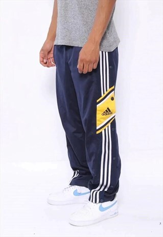 VINTAGE ADIDAS LOGO THREE STRIPE POPPER TRACK BOTTOMS BLUE