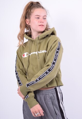 VINTAGE CHAMPION CROP HOODIE JUMPER KHAKI