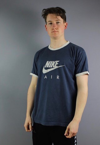 VINTAGE NIKE AIR SINGLE STITCH T-SHIRT IN NAVY WITH PRINTING
