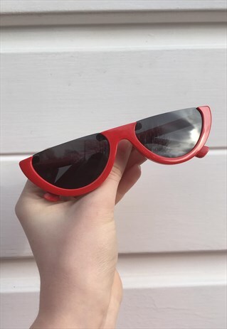 WOMENS VINTAGE STYLE 90S BLACK RED HALF CUT SUNGLASSES