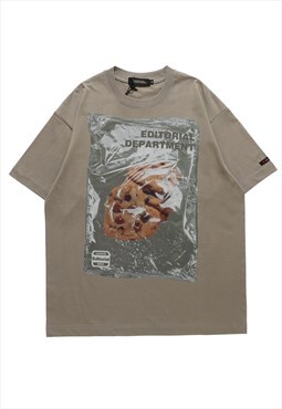 Cookies print t-shirt retro food top skater tee in cream