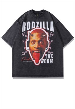Dennis Rodman t-shirt retro basketball tee grunge top grey