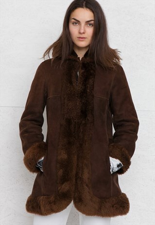 VINTAGE BROWN SUEDE SHEARLING COAT