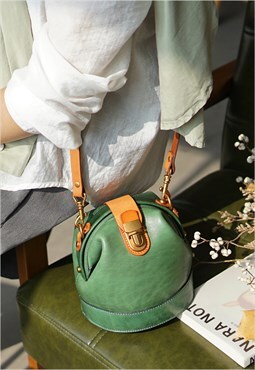 Leather Bucket Bag with Buckle Strap