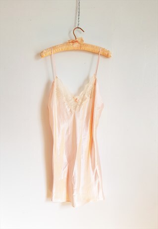 1990S VINTAGE PINK LACE SLIP DRESS SIZE M WEDDING NIGHT GOWN