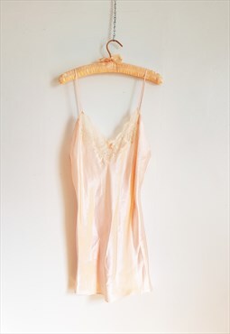 1990s Vintage Pink Lace Slip Dress Size M Wedding Night Gown