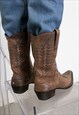 VINTAGE 80S COWBOY BOOTS BROWN LEATHER