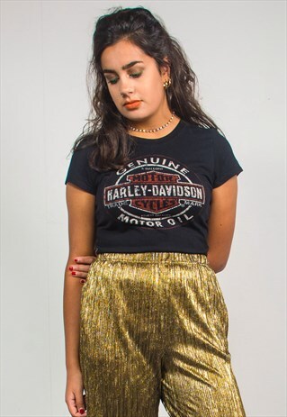 HARLEY-DAVIDSON VINTAGE 90'S BLACK MOTOR OIL PRINT T-SHIRT