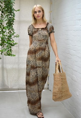 y2k dress dresses asos marketplace shirred leopard maxi
