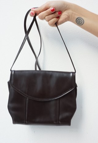 VINTAGE 80S REAL BROWN LEATHER SERGIO CIARNELLI SHOULDER BAG