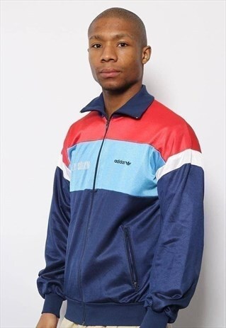 VINTAGE ADIDAS 3 STRIPE LOGO TRACK TOP JACKET BLUE RED
