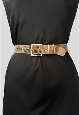 80's Vintage Shiny Gold Metal Chainmail Ladies Belt