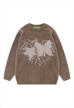 Fluffy sweater knitted fleece jumper grunge top in brown