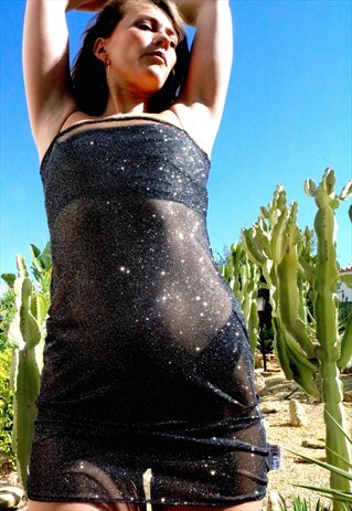 BLACK SHEER SPARKLE MINI DRESS