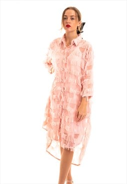 Feather look and star pattern shirt dress in Pink