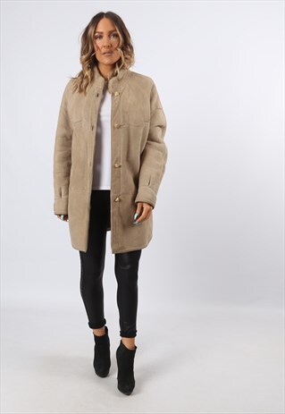 SHEEPSKIN SHEARLING SUEDE COAT JACKET SHORT UK 14 (HCU)