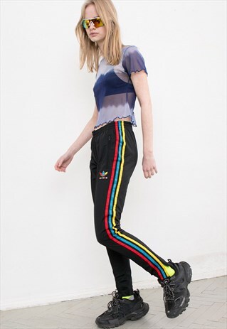 VINTAGE ADIDAS TRACK PANTS THREE STRIPES RED YELLOW BLUE 90S