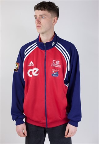 VINTAGE ADIDAS RED AND NAVY ZIP UP 90'S JACKET