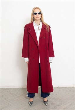 Vintage 80s Long Wool Coat Red