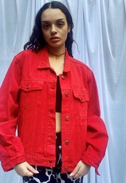 Vintage Reworked Denim Jacket in Red Oversize
