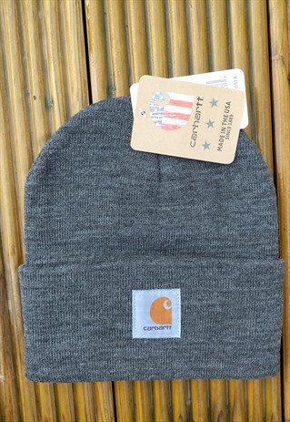 NEW WOOL CARHARTT DARK GREY LOGO BEANIE HAT