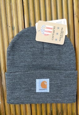 New Wool Carhartt Dark Grey Logo Beanie Hat