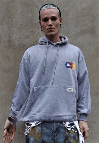 LOOSE FIT OVERSIZE WAIST BEAM MASTER SLOGAN HOODIE TOP