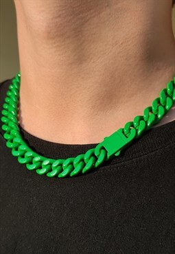 13mm Green Cuban Necklace Chain Steel