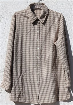 Vintage beige plaided cotton blend long sleeved shirt.