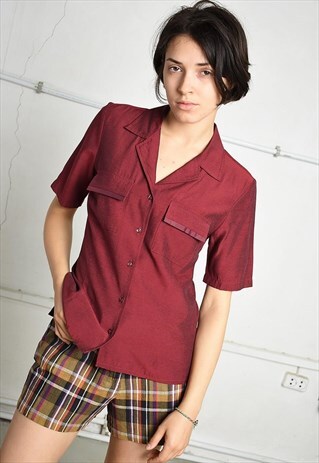 VINTAGE 90S MINIMALIST PARIS CHIC SHIRT TOP IN MAROON