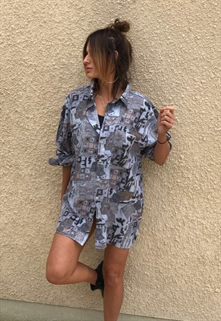 PATTERNED OVERSIZED RETRO VINTAGE UNISEX FESTIVAL SHIRT