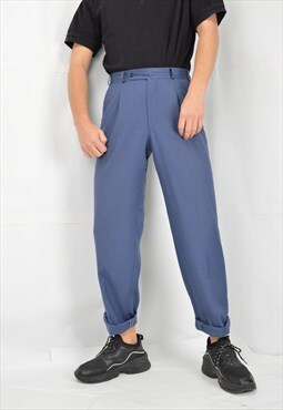Vintage blue classic straight 80's suit trousers 