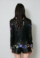 80'S VINTAGE LADIES LONG SLEEVE BLACK SEQUIN EVENING TOP