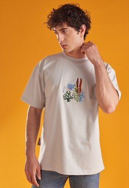 Grey Embroidery Tshirt Coral