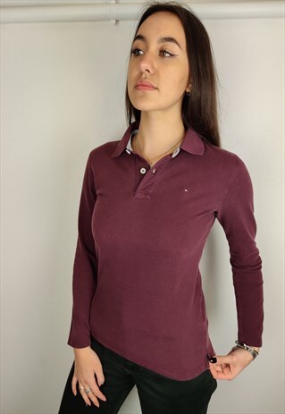 VINTAGE TOMMY HILFIGER POLO SHIRT LONGSLEEVE LOGO EMBROIDERE