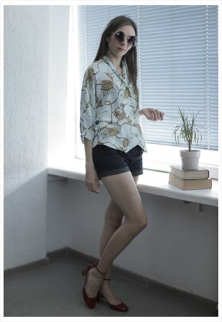 VINTAGE 80'S LIGHT BLUE PATTERNED BLOUSE