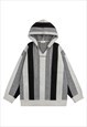 Knitted hoodie horizontal stripe pullover punk jumper grey