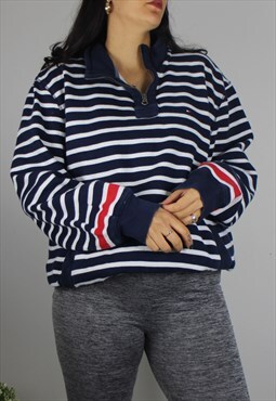 Vintage Tommy Hilfiger Stripe Sweatshirt Jumper w Logo Front
