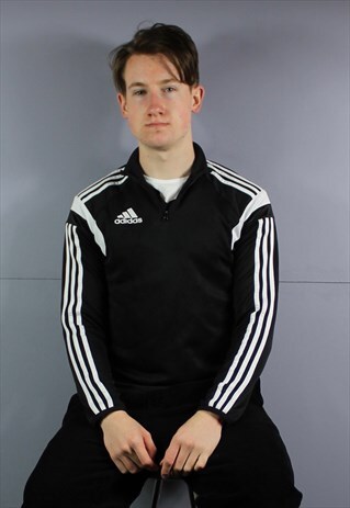 VINTAGE ADIDAS TRAINING 1/4 ZIP SWEATSHIRT IN BLACK WITH EMB