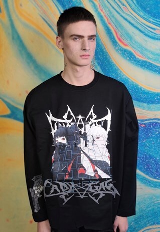 GUN PRINT SWEATSHIRT LADY GAGA SLOGAN TOP ANIME T-SHIRT
