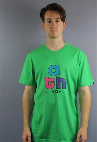 VINTAGE NIKE ATH DEPT T SHIRT IN GREEN WITH PRINTED LOGOS. S