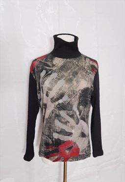 vintage grunge rock y2k Handprint Turtleneck Sweater