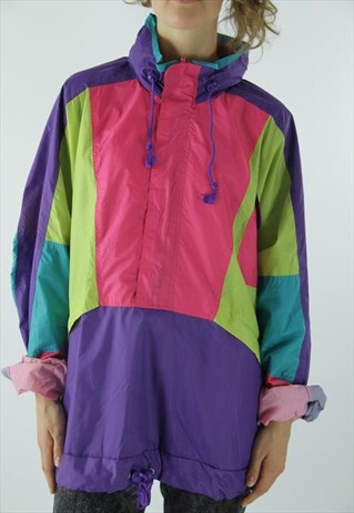 90'S RETRO WINDBREAKER JACKET PINK PURPLE YELLOW