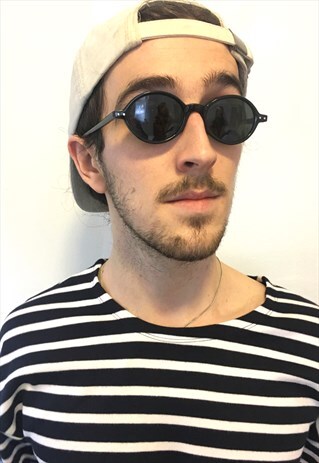 VINTAGE RARE SLIM BLACK OVAL SUNGLASSES