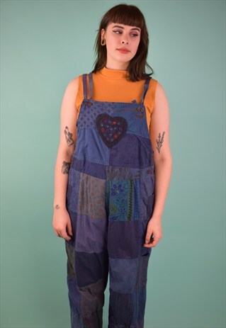 VINTAGE 90'S PATCHWORK TIE-DYE DUNGAREES