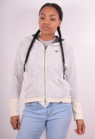 ADIDAS WOMENS VINTAGE HOODIE JACKET SMALL GREY 90S