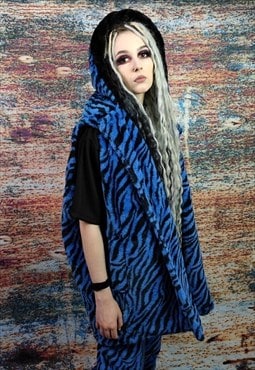 Zebra fleece gilet handmade sleeveless hooded vest jacket