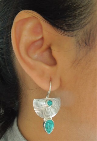 STERLING SILVER AND TURQUOISE STONE HANGING EARRINGS