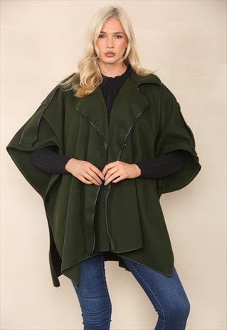 justyouroutfit Double Breasted Cape in Khaki